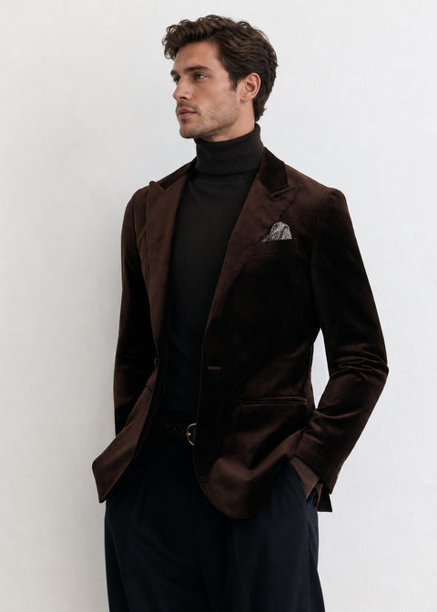 Slim Fit Chocolate Brown Velvet Suit Jacket