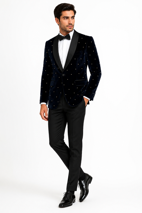 Navy Pearl Embellished Tuxedo