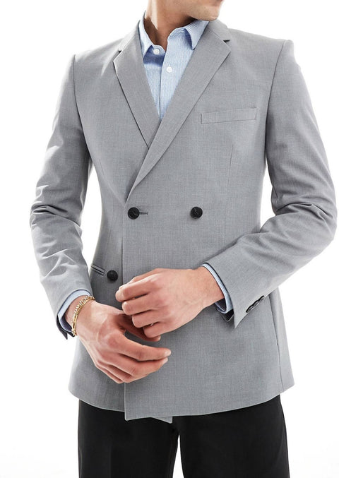 Slim Grey Double Breasted Blazer
