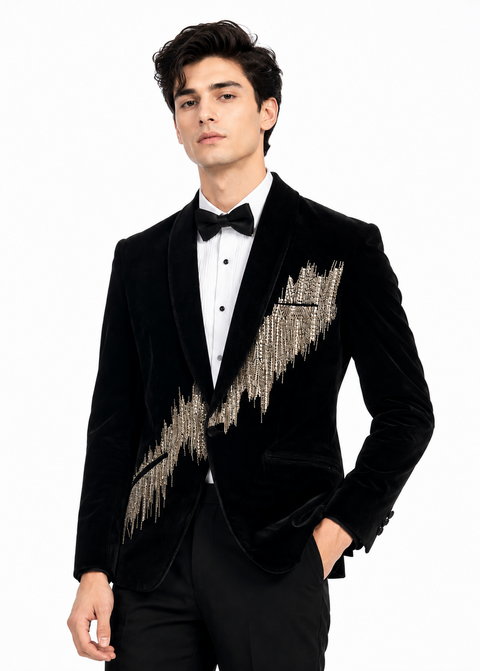 Metallic Embellished Black Velvet Tuxedo