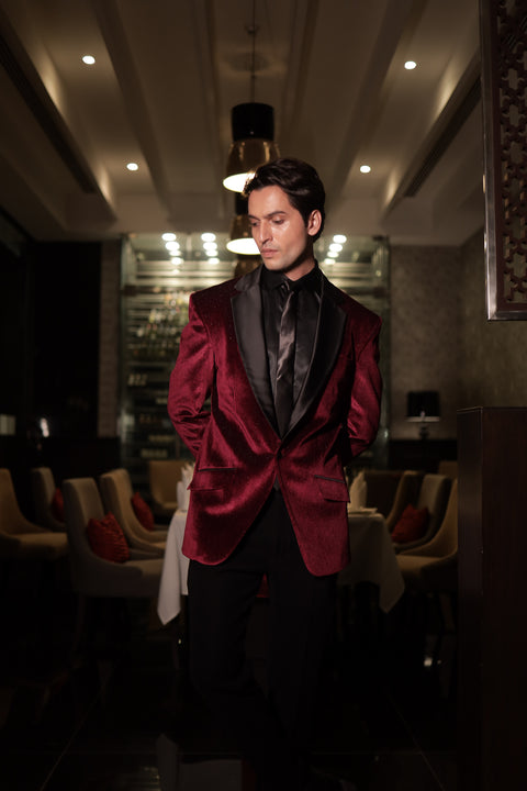 Wedding Burgundy Velvet Tuxedo Blazer