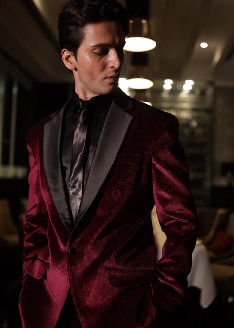 Wedding Burgundy Velvet Tuxedo Blazer