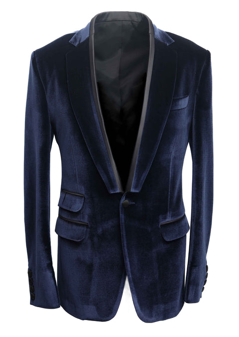 Navy Velvet Tuxedo Blazer with Contrast Lapel