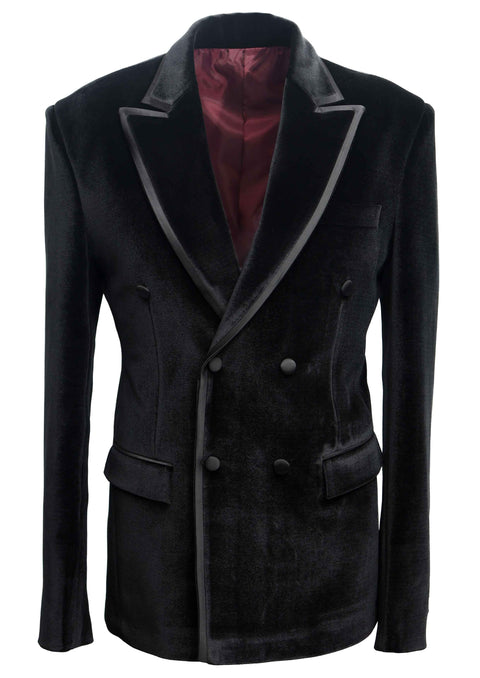 Black Velvet Double Breasted Tuxedo with Contrast Lapel