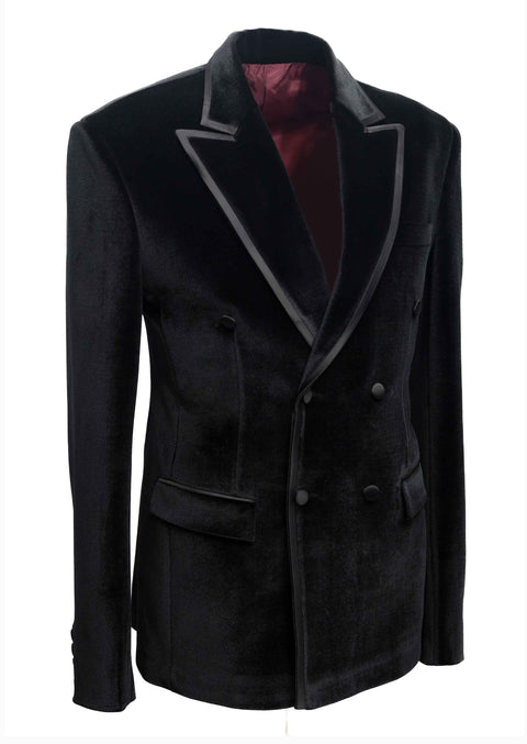 Black Velvet Double Breasted Tuxedo with Contrast Lapel