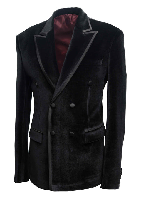 Black Velvet Double Breasted Tuxedo with Contrast Lapel