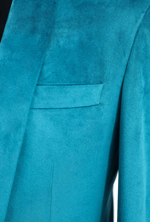 Slim Teal Blue Velvet Shawl Lapel Blazer