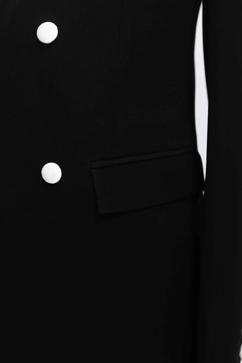 Black Double Breasted Blazer With White Shawl Lapel