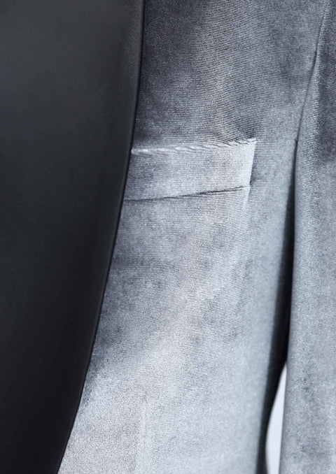 Grey Velvet Shawl Collar Tuxedo Blazer