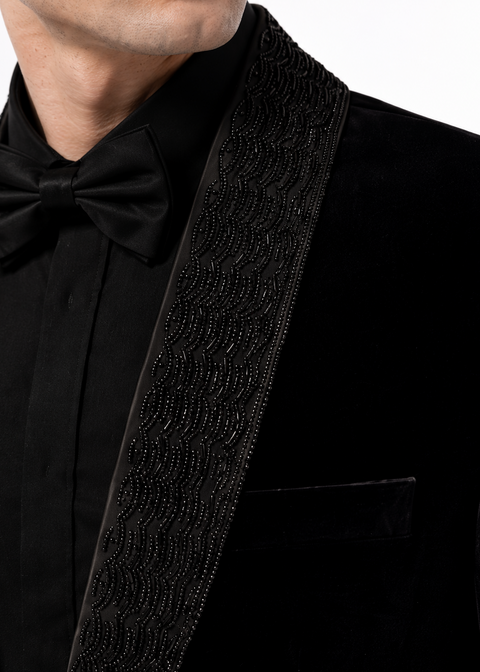 Black Velvet Cutdana Embellished Tuxedo