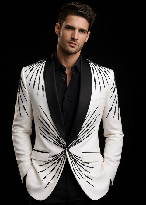 White Velvet Shawl Embroidered Tuxedo