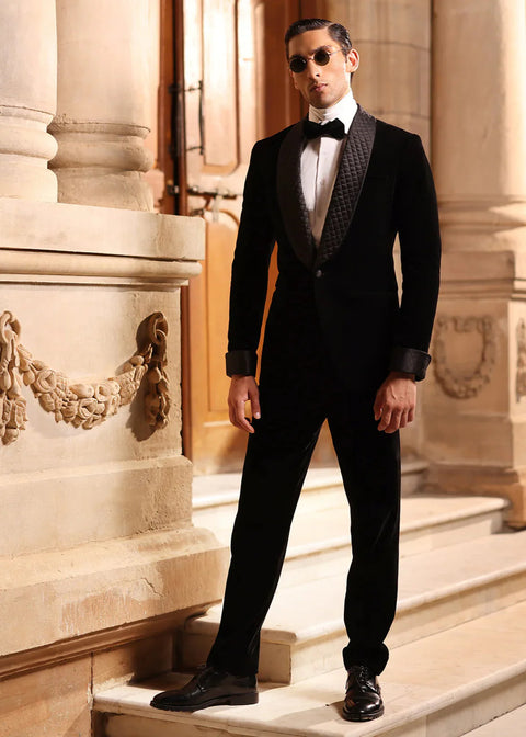 Slim Black Braided Shawl Lapel Tuxedo Blazer Suit