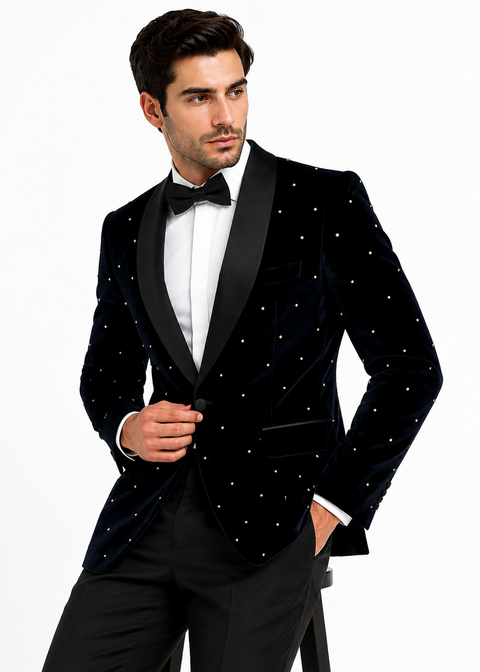 Navy Pearl Embellished Tuxedo