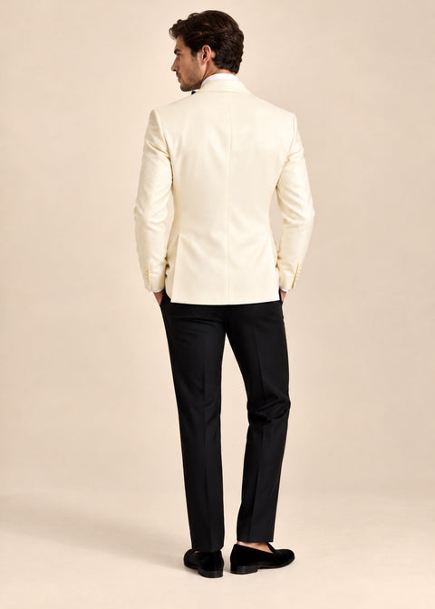 Slim Fit Cream Double Breasted Dinner Jacket