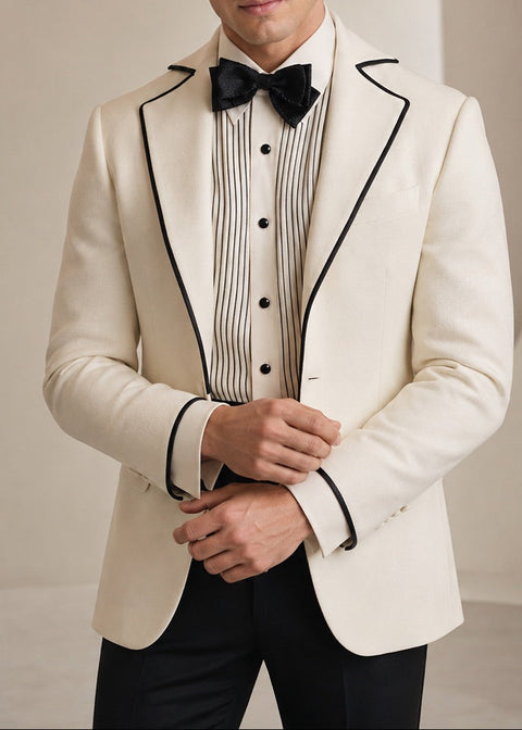 Off White Tuxedo with Black Contrast Piping
