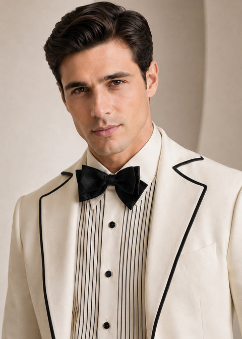 Off White Tuxedo with Black Contrast Piping