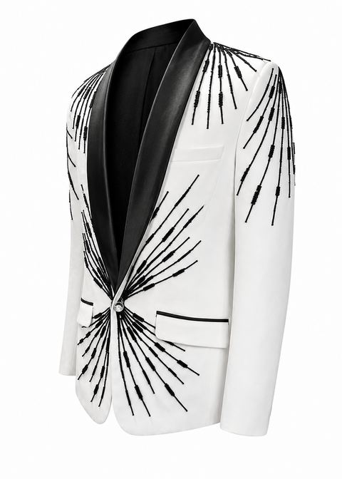 White Velvet Shawl Embroidered Tuxedo