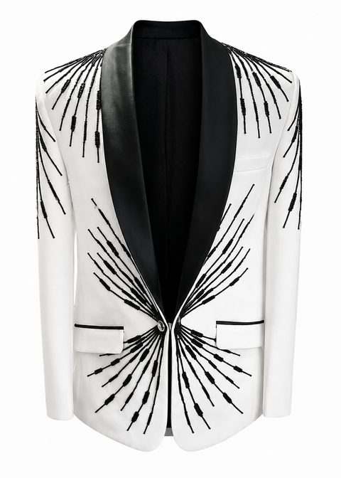 White Velvet Shawl Embroidered Tuxedo
