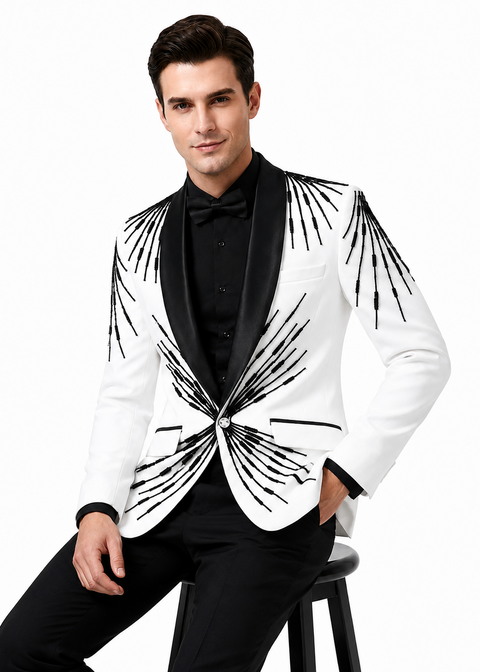 White Velvet Shawl Embroidered Tuxedo