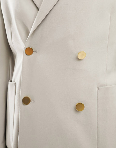 Wedding Slim Taupe Double Breasted Blazer with Gold Buttons