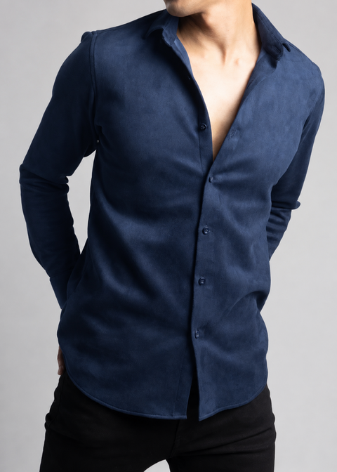 Slim Blue Suede Velvet Shirt