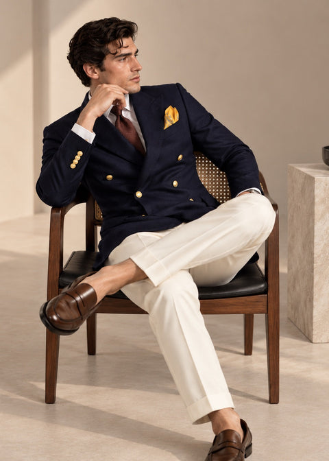 Slim Navy Double Breasted Suit with Gold Buttons