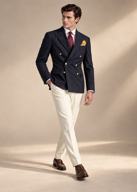 Slim Navy Double Breasted Suit with Gold Buttons