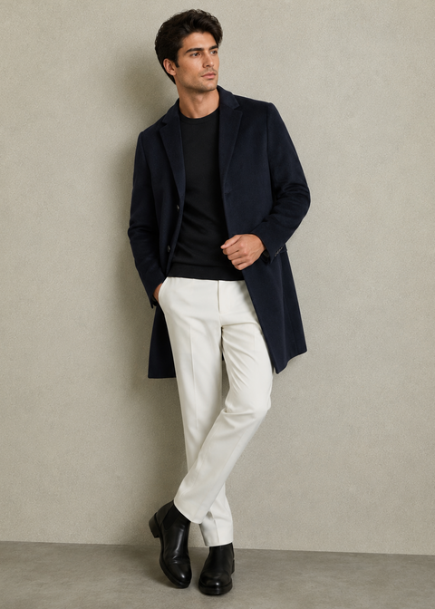 Single Breasted Overcoat in Navy