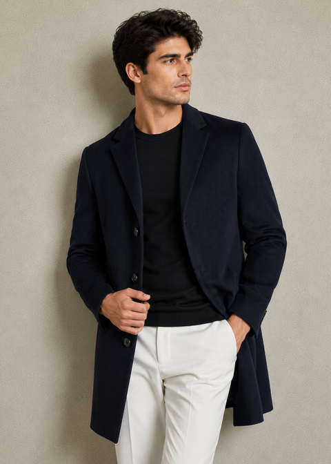Single Breasted Overcoat in Navy