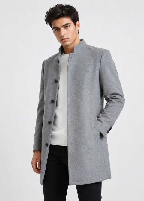Slim Fit Grey Overcoat Jacket