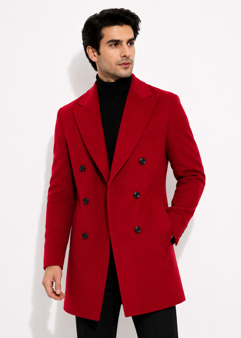 Red Double Breasted Overcoat