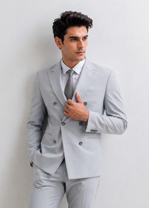Slim Fit Grey Double Breasted Suit