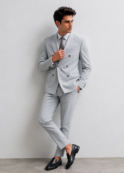 Slim Fit Grey Double Breasted Suit