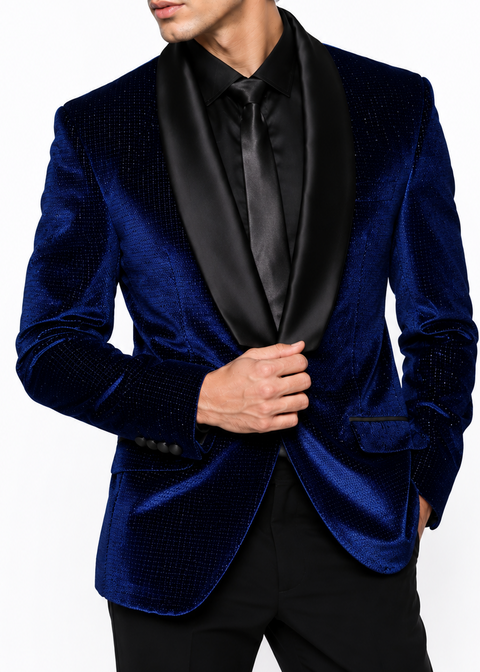 Slim Fit Blue Shawl Lapel Velvet Tuxedo Blazer