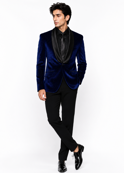 Slim Fit Blue Shawl Lapel Velvet Tuxedo Blazer