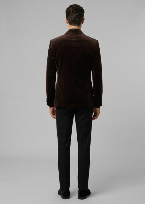 Brown Velvet Double Breasted Tuxedo Blazer