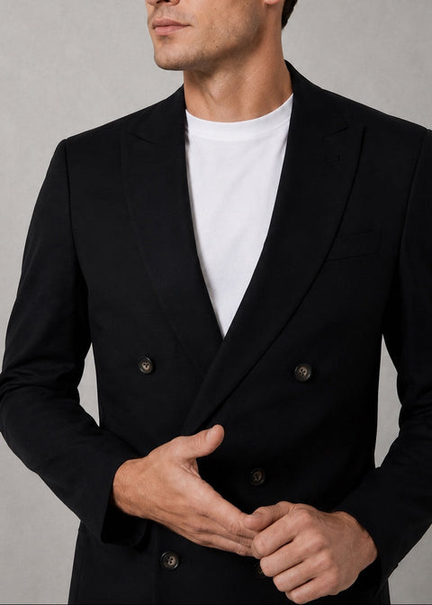 Black Slim Double-Breasted Suit Jacket