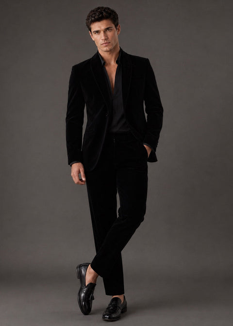 Black Shawl Lapel Velvet Blazer