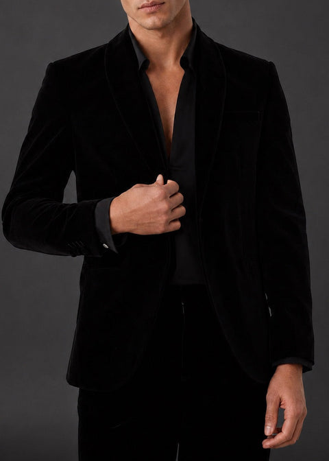 Black Shawl Lapel Velvet Blazer