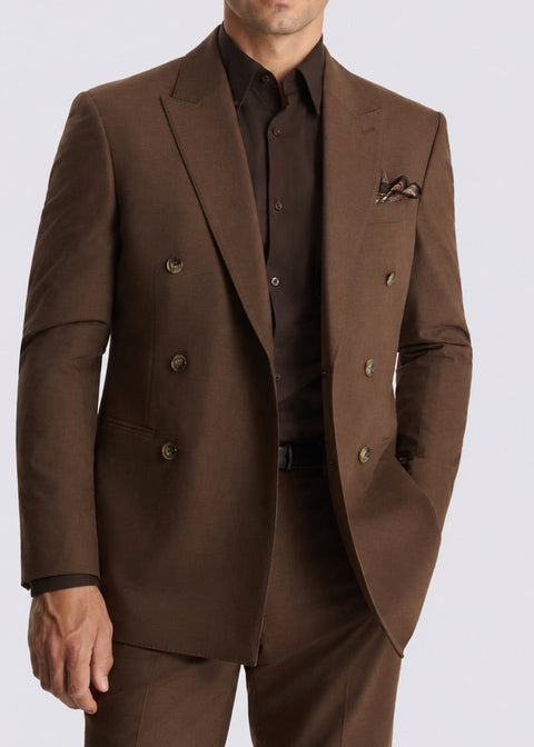 Slim Fit Brown Double Breasted Suit