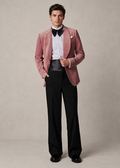 Pink Velvet Broad Shawl Lapel Tuxedo Suit