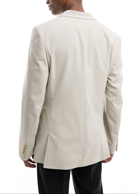 Wedding Slim Taupe Double Breasted Blazer with Gold Buttons