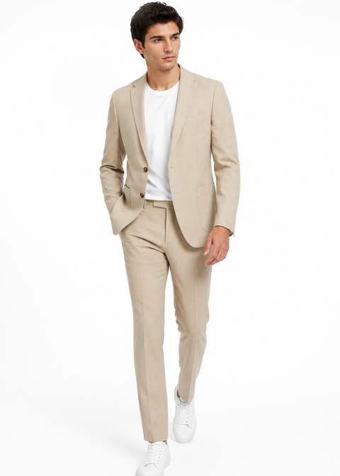 Beige Slim Fit Notch Lapel Suit