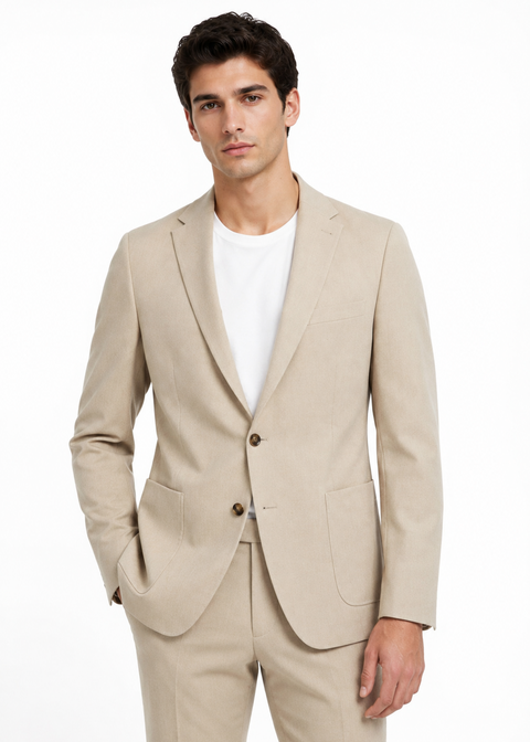 Beige Slim Fit Notch Lapel Suit
