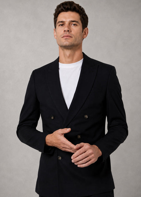 Black Slim Double-Breasted Suit Jacket