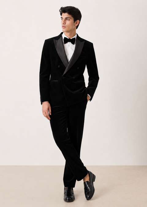 Black Velvet Double Breasted Tuxedo Jacket