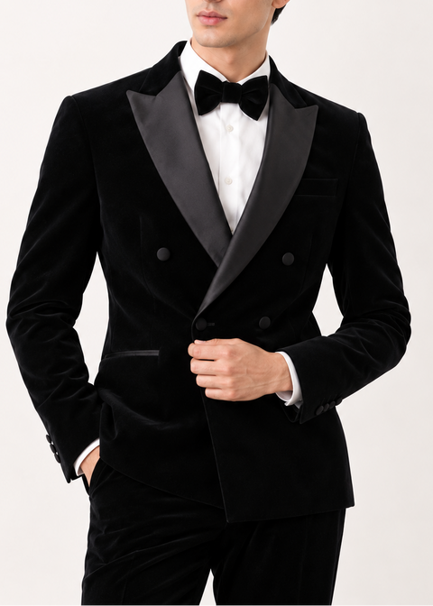 Black Velvet Double Breasted Tuxedo Jacket