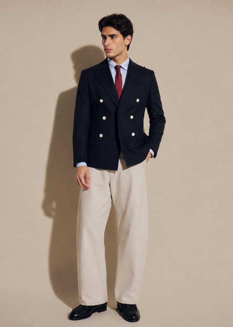 Navy Double Breasted Blazer with White Buttons