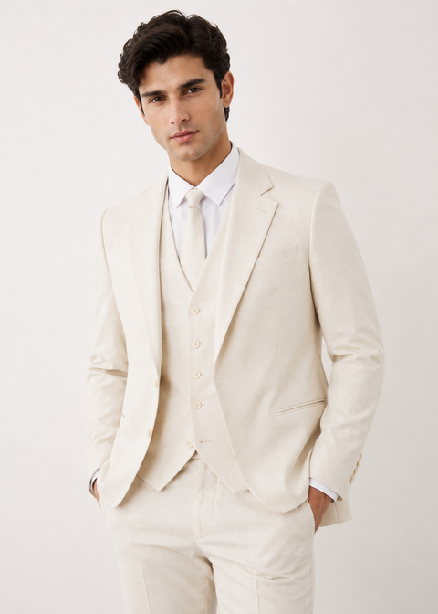 Cream Slim Fit Notch Lapel Suit