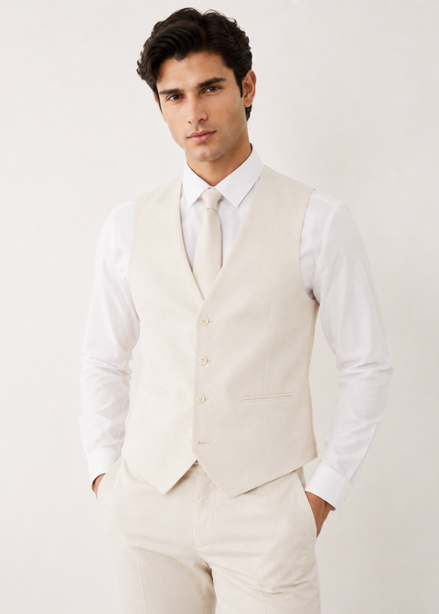 Cream Slim Fit Notch Lapel Suit